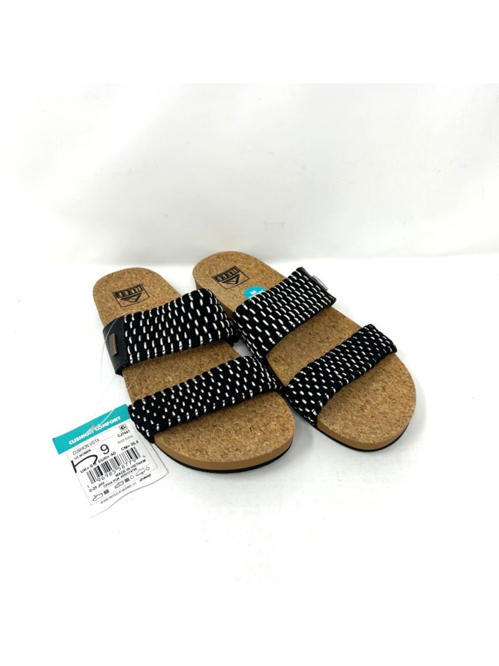 REEF Cushion Vista Women's Black Textile Slide Sandals Arch Support Size 9